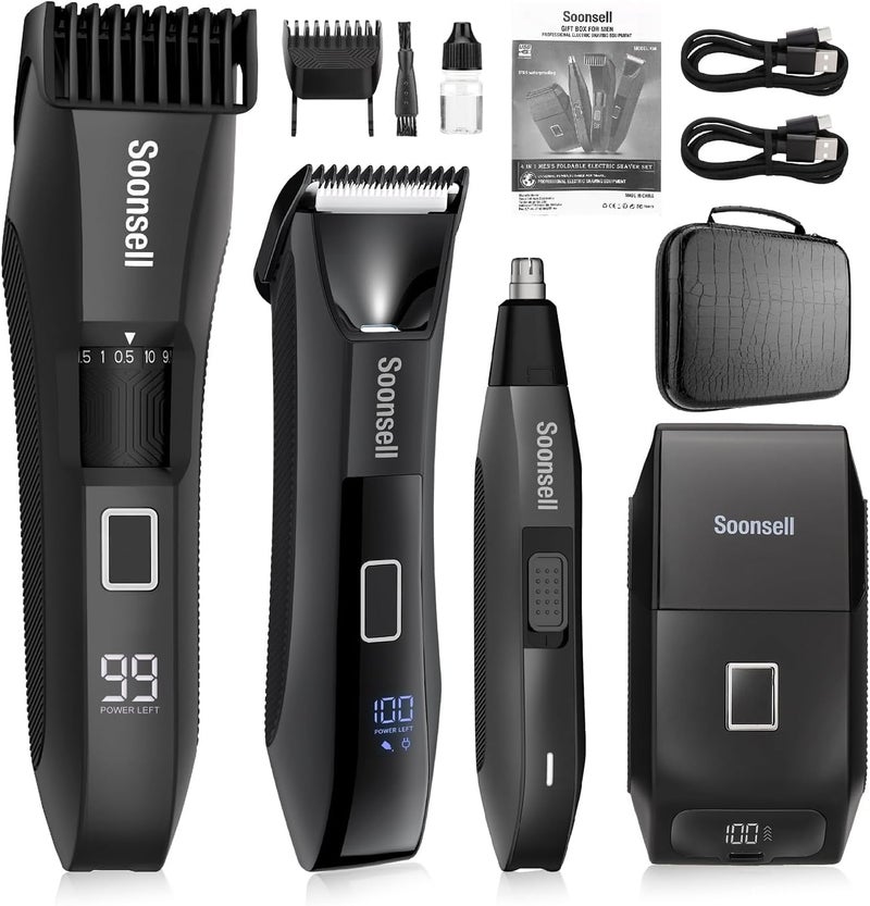 Soonsell Manscape Beard Trimmer for Men,IPX7 Waterproof 4 in 1 Men's Grooming Kit,Ball Shaver,Nose Hair Clippers,Electric Razor,Hair Clippers for Men,LED Display,Wet/Dry Trimmer - Image 1